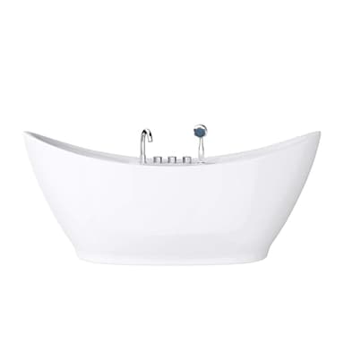 doporro Freistehende Design-Badewanne Vicenza603 180x80x80cm komplett mit Ablaufgarnitur inkl. Armaturen und Überlauf aus Acryl in Weiß und DIN-Anschlüssen