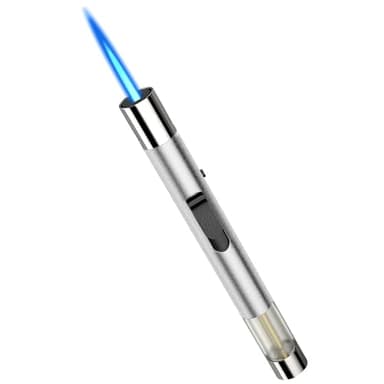 Juspota 19cm Jetflamme Feuerzeug, Abschließbar Sturmfeuerzeug, Gasfeuerzeug, Gas Nachfüllbar Winddicht Langes Stabfeuerzeug, Silber (Verkauft ohne Butangas)