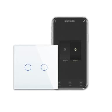 CNBINGO Smart Touch Lichtschalter Arbeiten mit Alexa, Google Assistant - WLAN Schalter Unterputz - mit Glas Panel - Wandschalter Zweifach in Weiß - Neutralleiter Wird Benötigt - 600W/Fach