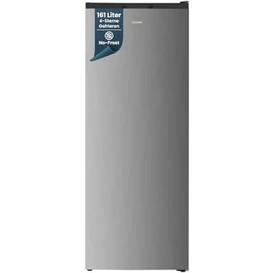 homeX Gefrierschrank NoFrost, Tiefkühlschrank groß - 161L Nutzinhalt, 4-Sterne Gefrieren, Freezer No Frost, Gefrierschränke freistehend, Super-Frost-Funktion, leise 39 dB, silber, FSN1611E-S