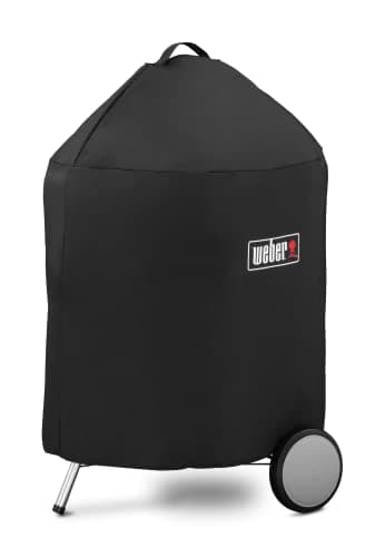 Weber Premium-Abdeckhaube/Für 57 cm Holzkohlegrills, Atmungsaktives und wasserabweisendes Material mit UV-Schutz und Befestigungsgurt, Schwarz, 89 x 63,5 x 68,5 cm