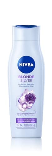 NIVEA Blonde Silver Farbglanz Shampoo (250 ml), Silbershampoo frischt blondes, silbernes & graues Haar auf, pflegendes Haarshampoo mit Kornblumenextrakt und Biotin