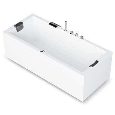 AQUADE Acryl Badewanne 170x75 cm Modell: ULM Badewanne Komplettset mit Wannenfüßen + Schürze + Ab-Überlauf-Garnitur + Wannenrandarmatur + Nackenkissen + LED/Konfigurieren Sie Ihre Wanne