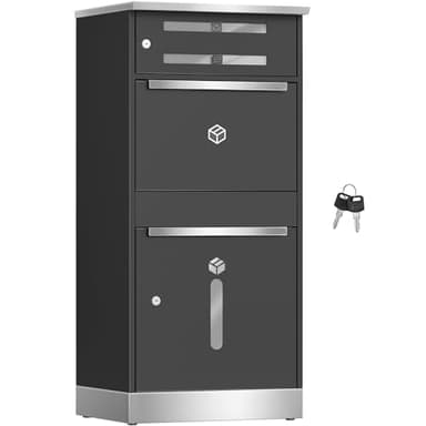 Hzuaneri Paketbox, Paketbriefkasten XXL mit Paketfach, Sichtfenster, Stahl, Abschließbar, Standbriefkasten für Pakete und Briefe, Wetterfester, 2 Schlüssel, Anthrazit MB10199GR
