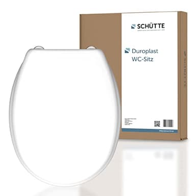 SCHÜTTE WC-Sitz ohne Absenkautomatik | Klodeckel mit Metallscharnieren | Kratzfestes Duroplast | Toilettendeckel und -brille bis 150kg belastbar | Universalgröße | Weiß