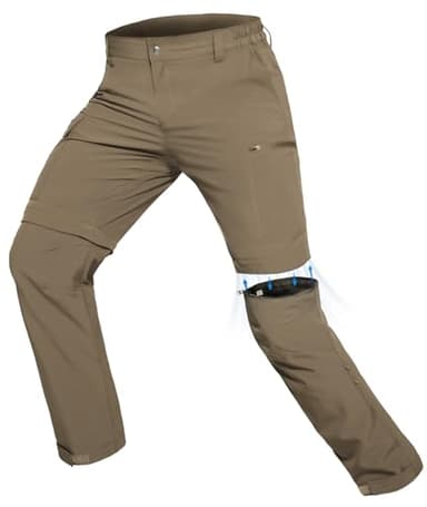 Hiauspor Wanderhose-Herren-Zip-Off-Outdoorhose-Sommer-Leicht-Trekkinghose-Atmungsaktiv-Schnell-Trockend-Funktionshose-Softshellhose-mit-5-Tiefe-Taschen (L, Khaki)