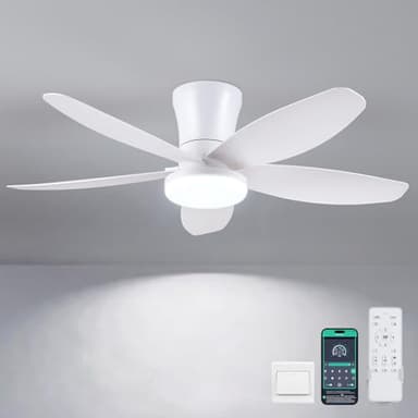 Deckenventilatoren mit Beleuchtung-92CM Bauender Deckenventilator mit LED-Beleuchtung und Fernbedienung/App-Steuerung, dimmbare LED-Deckenventilatoren für Schlafzimmer, Innen-/Außenbereich(Weiß)