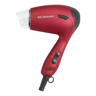 Bomann® Haartrockner klappbar | 1200W Reisehaartrockner | 2 Stufen | inkl. Diffusor und Tasche | Spannungsversorgung umschaltbar 110/230V | Raartrockner klein | Hair Dryer HTD 8005 CB rot