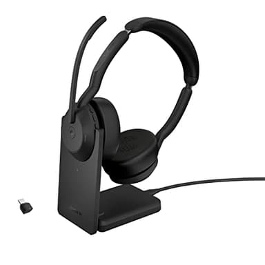 Jabra Evolve2 55 - schnurloses Stereo-Headset mit Ladestation Air Comfort - Mikrofone mit Geräuschunterdrückung und ANC - MS Teams Zertifiziert, mit Anderen Plattformen kompatibel - Schwarz