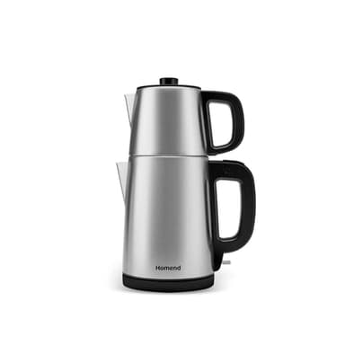 Karaca Homend Royal Tea - 1728EU Türkischer Teekocher Elektrisch, 1.8 Liter Wasserkocher mit Teekanne und Edelstahlfilter, 2000W Teemaschine Elektrisch für Losen Tee - Inox Schwarz