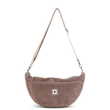 Grünes Glück Teddy Moon Bag Damen mit Innen & Außentasche | Perfekt als Crossbody Bag mit verstellbarem Gurt | Teddy Tasche Damen auch als Kinderwagen Organizer geeignet | Farben Taupe & Leo