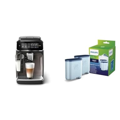 Philips 3300 Series Vollautomatische Espressomaschine - 6 Getränke & Philips AquaClean Kalk- und Wasserfilter für Espressomaschine, Kein Entkalken bis 5000 Tassen, Doppelpack