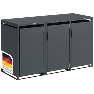 STEELSØN Thoria Mülltonnenbox 3er bis 240L – Mülltonnenverkleidung aus Stahl in Anthrazit – hochwertige Müllcontainer für 3 Tonnen – Müllbox wetterfest – UV-beständige Gerätebox/Mülltonnen Box