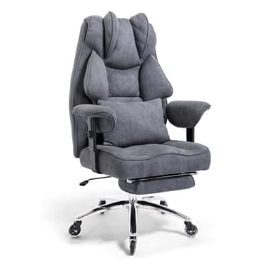 Asukale Ergonomischer Bürostuhl 200kg, Chefsessel mit Fußstütze, Schreibtischstuhl mit Lendenkissen, Bequem XXL Breiter Sitzfläche, verdickte Gepolstert, Höhenverstellbar, Wildlederimitat