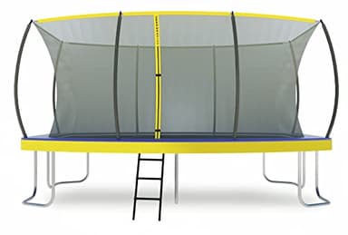 Zero Gravity Trampolin Outdoor oval, TÜV GS geprüft, Komplettset inkl. Leiter, Aufbauvideo, Outdoor Trampolin für Kinder & Erwachsene mit innenliegendem Sicherheitsnetz (Blau-Gelb, 457x305cm)