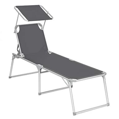 SONGMICS Sonnenliege mit Dach, Liegestuhl, Gartenliege, Aluminium, groß, 65 x 200 x 48 cm, bis 150 kg belastbar, Rückenlehne verstellbar, klappbar, Garten, Balkon, Terrasse, grau GCB26GY
