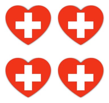 Aufkleber: 75 mm, 4 Stück - Vinyl Aufkleber Set Herzflagge Schweiz CH 75 mm 4er Pack wetterfest Auto Laptop Koffer