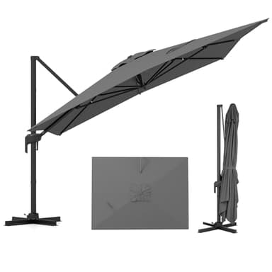 COSTWAY Sonnenschirm rechteckig 300 x 400 cm, großer Ampelschirm mit Kurbel, Gartenschirm neigbar, 360° drehbar, Terrassenschirm, Marktschirm für Garten, Terrasse (Anthracit)
