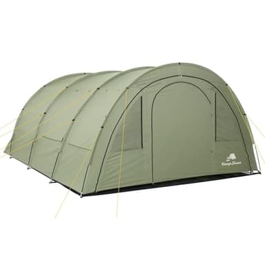 CampFeuer Zelt Multi für 4 Personen | 5000 mm Wassersäule | Olivgrün | Tunnelzelt mit riesigem Vorraum, Campingzelt mit Bodenplane und versetzbarer Vorderwand | Gruppenzelt, Familienzelt