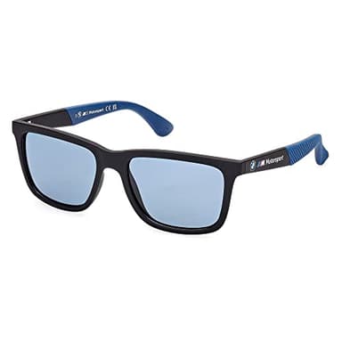 BMW M Motorsport BS0031 Herren-Sonnenbrille, Leichte Freizeit-Sonnenbrille, Rechteckiges Brillenglas, Blau Polarisiertes Glas, Mattschwarz