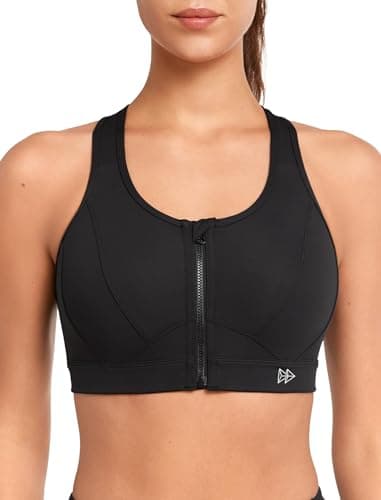Yvette Sport BH Starker Halt Vorderverschluss Große Größe Mesh Ringerrücken für Lauf Joggen Reiten, Schwarz, XL