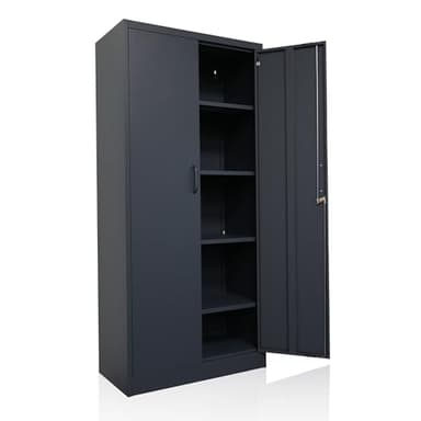 Ondis24 Aktenschrank, Mehrzweckschrank, Schloss, verstellbare Ablagen, Stabil, belastbar, Doppeltüren mit Türmagnet und Griffen Robust, werkzeugschrank, Büro, Werkstatt, Garage (Anthrazit, 170)