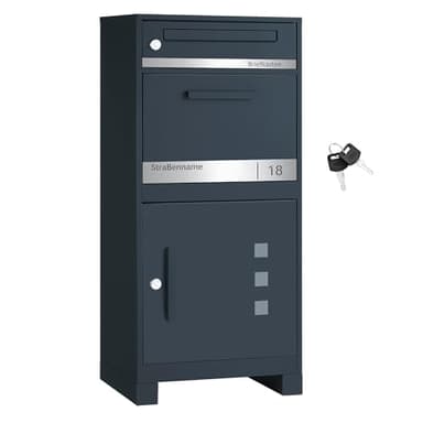 SONGMICS Paketbox, Paketbriefkasten, Briefkasten mit Paketfach, personalisiert, Paketkasten XXL, für Briefe, Pakete, Schloss mit Abdeckung, 2 Schlüssel, Stahl, anthrazit GMB091GZ01-01