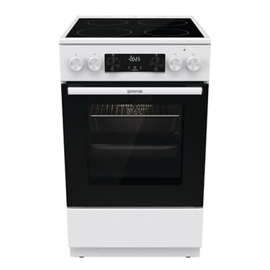 Gorenje GEC5C43WGAMZ Elektro-Standherd mit Glaskeramik-Kochfeld / 50 cm / 70 Liter/Schnellaufheizung/Pizzamodus 300°C/Auftauen/AquaClean/Ergonomische Knebel/ 8 Beheizungsarten/weiß