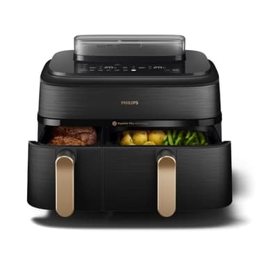 Philips Steam Airfryer 5000 Series Dual Basket Heißluftfritteuse mit Dampfgar-Funktion & 2 Körben – Steam, Airfry, SteamFry, 9L (3L+6L), RapidAir Plus, automatische Dampfreinigung (NA552/00)