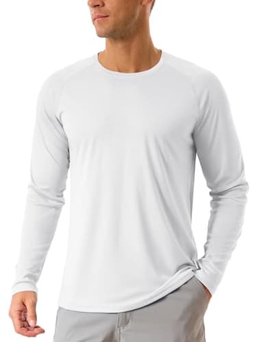 TACVASEN Herren Langarmshirt UPF 50+ UV Shirts Rash Guards Gym Sport Tshirts Atmungsaktiv Funktionsshirt Outdoor Laufshirt, Weiß, L