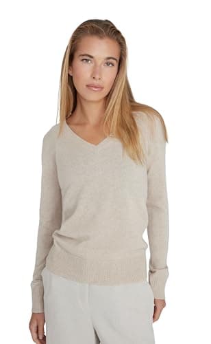 Style & Republic V-Neck Kaschmir Pullover-Damen elegant aus 100% Cashmere - Dein kuscheliger Premium Strickpullover für stilvolle Herbst- & Winter-Momente Sand L
