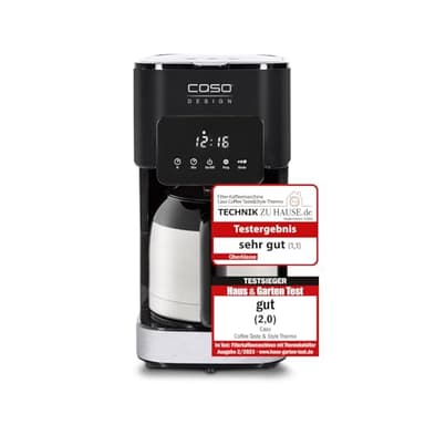 CASO Coffee Taste & Style Thermo Design Kaffeemaschine – Edelstahl-Applikationen, 1,2 l Isolierkanne (10 Tassen), Touch-Bedienung & Timer, Aromafunktion, Permanentfilter, Tropf-Stopp