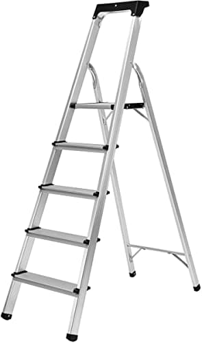 𝐂𝐑𝐀𝐅𝐓𝐅𝐔𝐋𝐋 Alu Stehleiter CF-133B | 𝟑 𝐉𝐀𝐇𝐑𝐄 𝐆𝐀𝐑𝐀𝐍𝐓𝐈𝐄 - Klappleiter mit Ablage - Haushaltsleiter - Aluleiter - 150 Kg - Leiter - Trittleiter klappbar - 3-6 Stufen (5 Stufen)