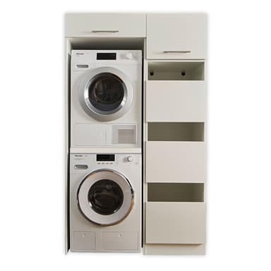 Laundreezy Waschmaschinenschrank für Trockner und Waschmaschine, Wäscheschrank und Schrankaufsatz, Weiß - Praktischer Waschmaschinen-Überbauschrank - 117,5 x 200 x 67,5 cm (B/H/T)