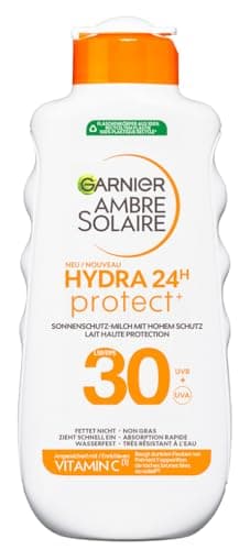 Garnier Ambre Solaire Hydra Protect+ Sonnenschutz-Milch 24h LSF 30, Schutz vor UVA und UVB, mit Vitamin C, 175 ml