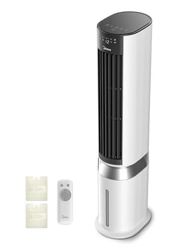 Midea Luftkühler mit Wasserkühlung, Klimaanlage mobil mit 7L Wassertank, 2000m³/h Luftstrom, Sensicool Smart Temp Control, negative Ionen, 6 Geschwindigkeiten, 5 Modi, 12-Stunden-Timer, Touch-Display