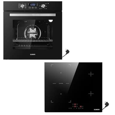 KB ELEMENTS Autarkes Herdset | 60cm Einbaubackofen | 59cm Induktionskochfeld | Induktionskochfeld mit stecker | Grill | Heißluft | AQUA CLEAN | 9 x Funktionen | Kindersicherung