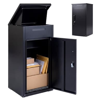 COSTWAY Paketbox, Briefkasten mit Paketfach aus verzinktem Stahl, Paketbriefkasten inkl. 2 Schlüssel, Metallkabel mit Zahlenschloss, wasserfeste Standbriefkasten, Paketkasten für Briefe, Pakete