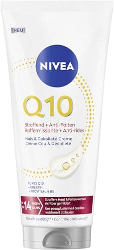 NIVEA Body Q10 Straffend + Anti-Falten Hals & Dekolleté Creme, nährende Body Lotion mit purem Q10, Kreatin und Provitamin B5, straffende Körpercreme für reife und trockene Haut (200 ml)
