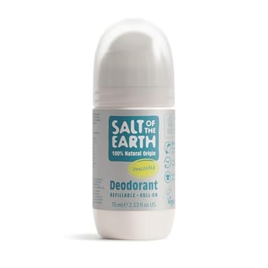 Salt of the Earth Natürliches Deodorant Roll-On, unparfümiert, frei von Duftstoffen, nachfüllbar, vegan, Leaping Bunny-zertifiziert, hergestellt in Großbritannien – 75ml