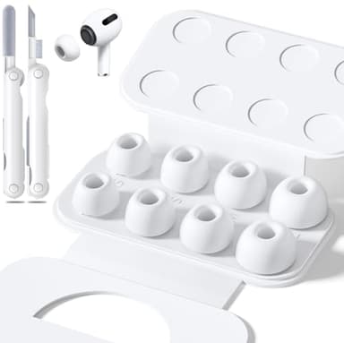 4 Pairs Replacement Ear Tips for Airpods Pro 1/2 with Hole for Noise Reduction, Silicone Earplugs for Airpods Pro with Cleaning Set & Portable Storage Box, 4 Sizes (XS/S/M/L) White