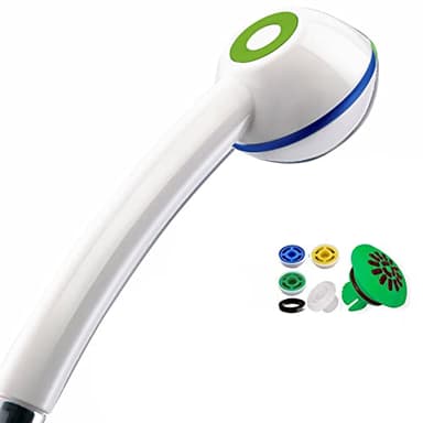 Duschkopf SwissClima CORNELIA TOP! Kräftig für mehr Druck, zB Durchlauferhitzer und weniger Wasser: verkalkungsfreie Handbrause, Regenstrahl-Aufsatz, 3 Reduzierer, SwissMade