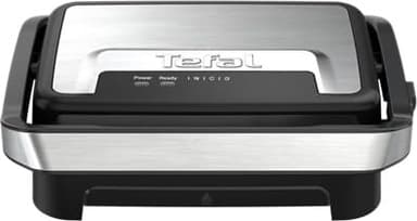 Tefal Inicio Compact 2-in-1 Kontakt- und Paninigrill, 1000 W, kompaktes Design, Edelstahlgehäuse, Saftauffangschale, antihaftbeschichtete Grillplatten, Edelstahl/Schwarz, GC270D10