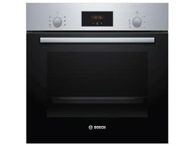 Bosch HBF133BR0 Serie 2 Einbau-Backofen, 60 x 60 cm, EcoClean Direct Reinigungshilfe, 3D Heißluft Backen auf 3 Ebenen, LED-Display, Schnellaufheizung, Kindersicherung, Schwarz, Updated