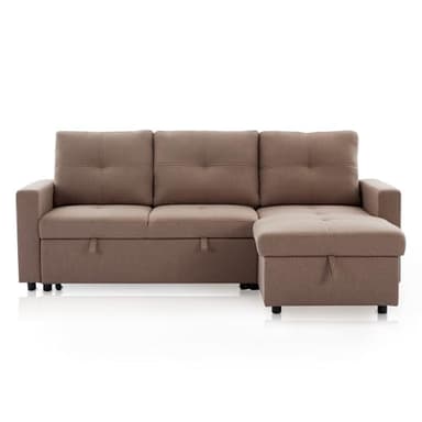 KHG Ecksofa 217x87x132 cm in Braun, mit Schlaffunktion & Bettkasten, Webstoff (100% Polyester), Nosag-Federung - modern & flexibel stellbar
