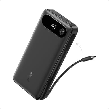 Anker Powerbank, 20.000mAh tragbares Ladegerät mit integriertem USB-C-Kabel, 87W Max Schnelllade-Akku, 1 USB-C und 1 USB-A, für MacBook, iPhone 17/16/15/14 Serie, Samsung, Switch, und mehr