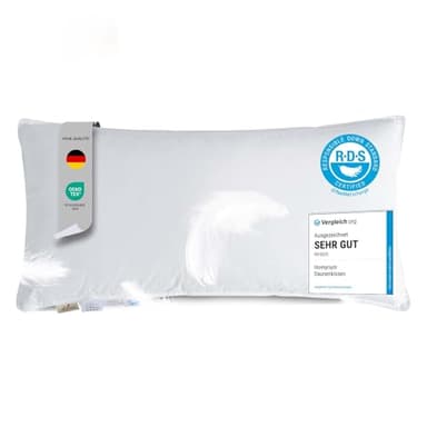 Homyrium Daunenkissen 40x80 Kopfkissen 40x80 Daunen Federkissen Dreikammer Kissen FÜLLUNG: außen 90% Daunen / 10% Federn; innen 100% Federn, 100% Baumwollbezug (550g, 1er Pack)