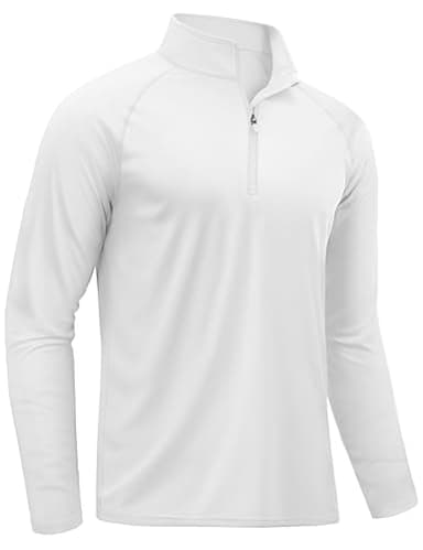 TACVASEN Herren UV Shirts Langarm mit 1/4 Zip Atmungsaktiv Sonnenschutz Outdoor Wasser Fishing Oberteil Rash Guards, Weiß, M