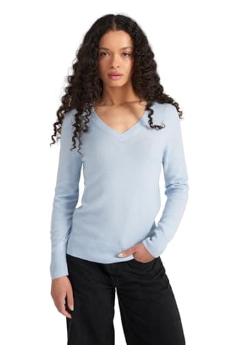 Style & Republic V-Neck Kaschmir Pullover-Damen elegant aus 100% Cashmere - Dein kuscheliger Premium Strickpullover für stilvolle Herbst- & Winter-Momente Pastel Blue M