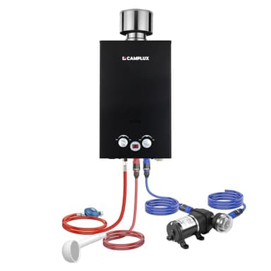 CAMPLUX 10 Liter Gasdurchlauferhitzer mit Wasserpumpe BW264BCP120-DE, Tankless Outdoor Gasdusche für Pferd Waschen/Camping/RV Reise, 50mbar, LPG